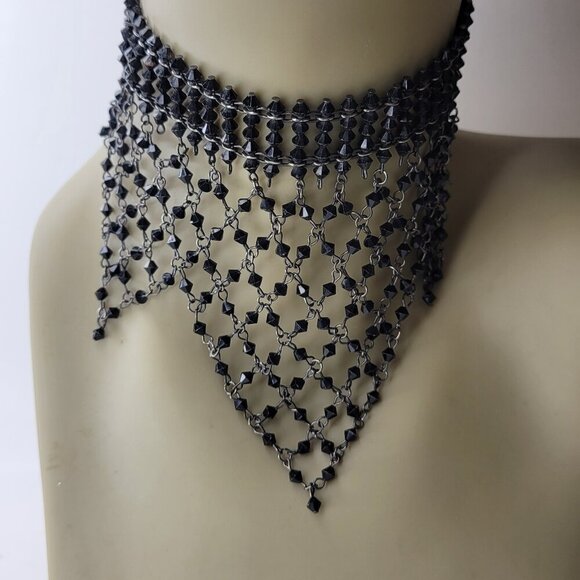 Black Choker Necklace Black  Bead Necklace - Picture 1 of 9